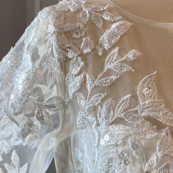 NWT Oleg Cassini High Neck Long Sleeve Illusion Neckline Wedding Dress, Size 12 - Picture 15 of 17